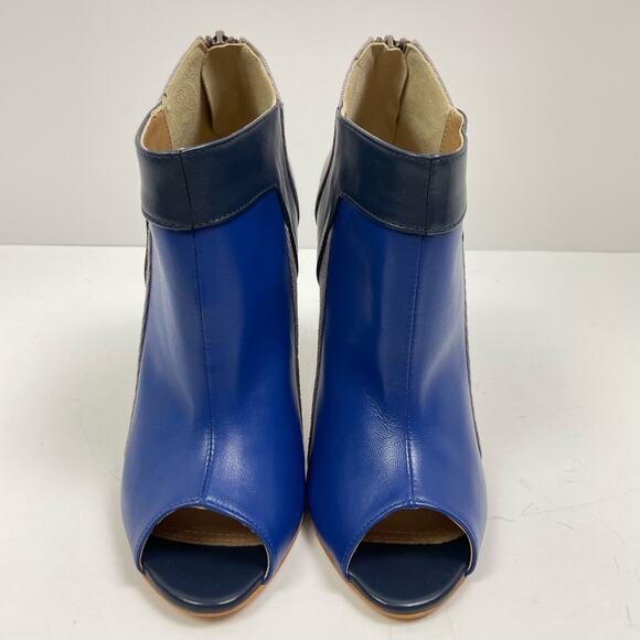 BCBGMaxazria | Nicoletta Blue & Gray Colorblock Leather Peep Toe Eve Booties - Picture 5 of 12